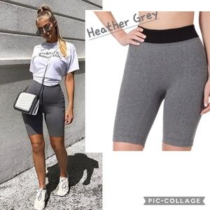 NEW! ZENANA Gray Black Ribbed Compression Bike Shorts L/XL Streetwear Athletic